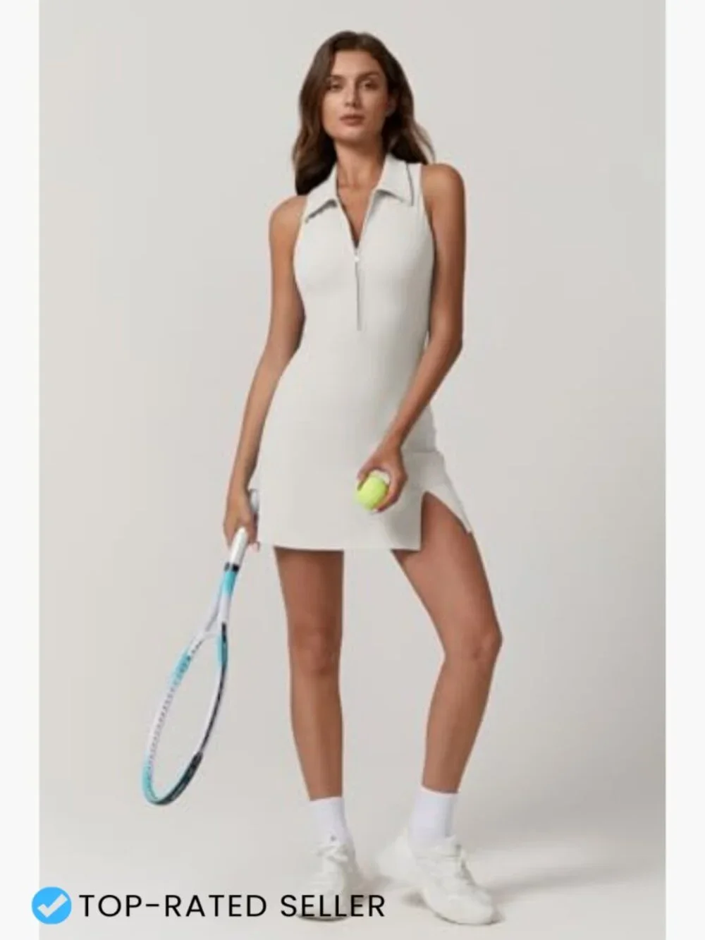 Womens Zip Front Tennis Dress Polo Collar Racer Back Workout Golf Dress - Picture 4 of 7